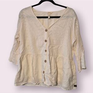 Matilda Jane Dream Chasers Have A Good Day Blouse Size Large White / Ivory | EUC